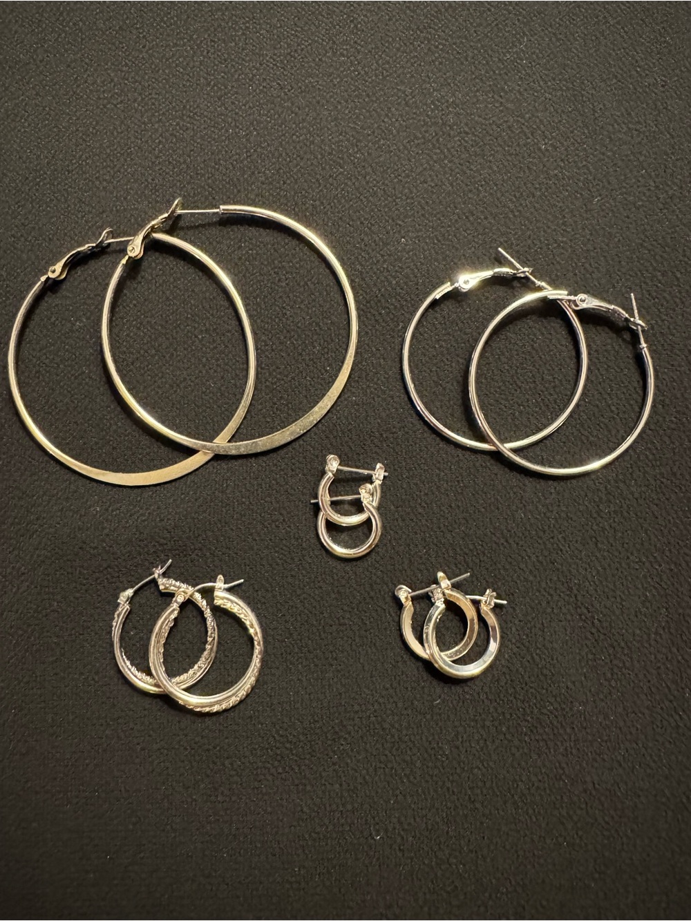 Silver Tone Hoop Earrings Lot - 5 Pairs Graduated Sizes